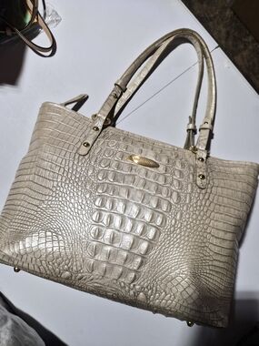 Brahmin Embossed Croc Tote in Light Taupe Pearlesnt